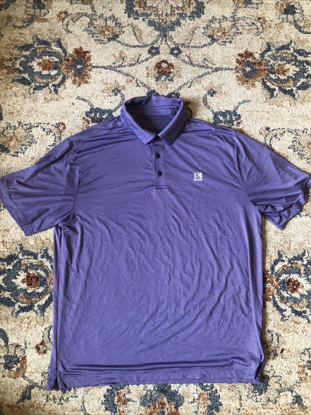 Under Armour Polo Shirt Mens XL Purple Striped Loose Fit Golf Kinsale